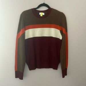FRAME BROWN/BURG/ORANGE/WHITE COLOR BLOCK WOOL/CASHMERE SWEATER